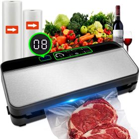 Food vacuum sealer; automatic and manual food sealer with 2 rolls of food vacuum sealer bags for food preservation; food storage dry and wet food mode