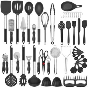 50 Piece Silicone Cookware Set; BPA Free Kitchen Utensil Set; Non Stick Kitchen Utensils Cookware Set with Sturdy Stainless Steel Handles Kitchen Tool
