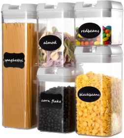 Kitchen Food Storage Container Set; Kitchen Pantry Organization and Storage with Easy Lock Lids; 5 Pack - white - plastic