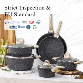 Nonstick Pots and Pans Set;  10 Piece Granite Kitchen Cookware Set (Black) - black