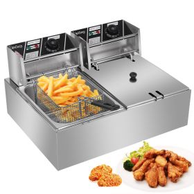 12L 5000W Professional Electric Countertop Deep Fryer Dual Tank Stainless Steel for Restaurant - silver - Stainless steel