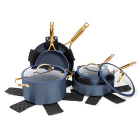12-piece set non-stick pan; cookware set; three styles are optional - Blue - Stainless Steel