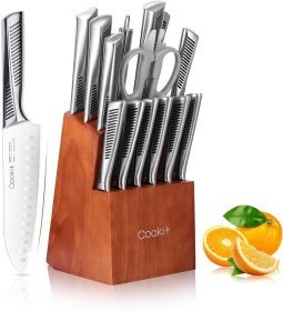 Kitchen Knife Set; 15 Piece Knife Sets with Block Chef Knife Stainless Steel Hollow Handle Cutlery with Manual Sharpener Amazon Platform Banned - defa