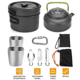 Outdoor Hiking Picnic Camping Cookware Set Picnic Stove Aluminum Pot Pans Kit - Grey - 12 Pcs