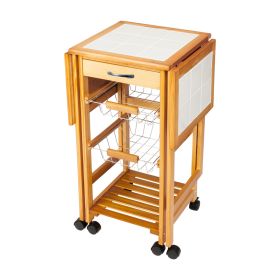 Free shipping Portable Rolling Drop Leaf Kitchen Storage Trolley Cart Island Sapele Color  YJ - picture