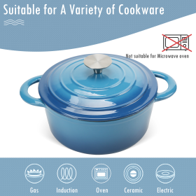 COOKWIN Enameled Cast Iron Dutch Oven with Self Basting Lid;  Enamel Coated Cookware Pot 3QT - blue