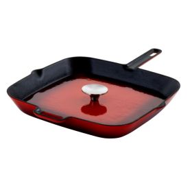 Elegant Hosehold Kitchen Square Enamel Cast Iron Grill Pan  - Red - 11 In
