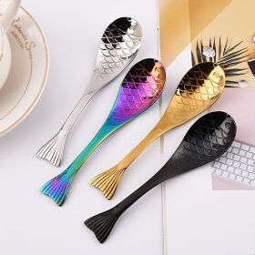 1pc Fish Shape Spoon; Creative Stainless Steel Household Soup Spoon; Teaspoon; Drink Mixing Spoon; Soup Spoon For Home Kitchen Restaurant - Golden - 6