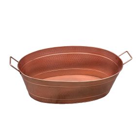 Oval Shape Hammered Pattern Metal Tub with Two Side Handles; Copper - BM195214