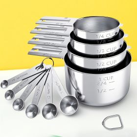 1 Set Stainless Steel Measuring Cups & Spoons Set; Cups And Spoons; Kitchen Gadgets For Cooking & Baking (4+6) 0.86lb - Stainless Steel