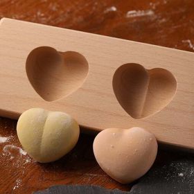 Wooden Moon Cake Mold DIY Rice Cake Baking Mold Children Steamed Bread Mold Hearts 25g - Default