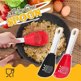 New Multifunctional Kitchen Cooking Spoon Heat-resistant Hanging Hole Innovative Potato Garlic Press Colander Flour Sifter - Red