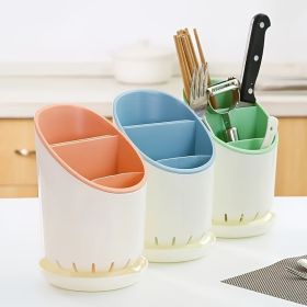 1pc Kitchen Utensil Holders Cutlery Drying Rack For Counter With Catch Pan And Drain Hole; Anti Tilting Kitchen Silverware Drainer Basket Sink - Pink