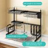 Over Sink Dish Drying Rack; Adjustable; 2 Tier Stainless Steel Dish Rack Drainer; Large Stainless Steel Dish Rack Over Sink with Hooks - black - Stain