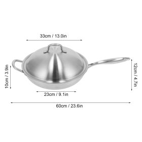 Stainless Steel Frying Pan Stir-Fry Pan Cooking Utensil with Cover for Gas Stove Induction Stove - 32CM
