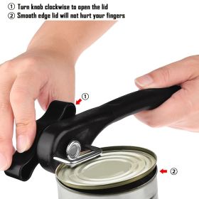 1pc Plastic Safety Bottle Opener Can Opener Cut Easy Grip; Manual Opener Knife For Cans Lid; Kitchen Tool - Black