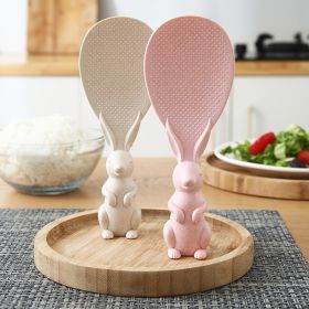 1pc Cute Rabbit Non-Stick Rice Scoop; Bunny Shape Standable Rice Scooper; Household Rice Cooker Rice Spoon; Cartoon Rice Spoon - Beige Color