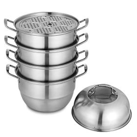 Kitchen Supplise Glass Lid Multi Tiers Kitchen Pan Cookware Stainless Steel Steamer Set  - Silver A - Stainless steel+ tempered glass