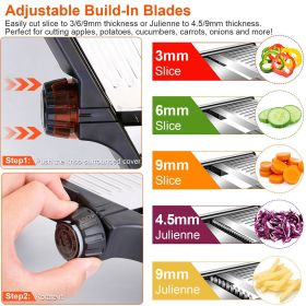Mandoline Food Slicer Stainless Steel Food Cutter Vegetable Fruit Chopper Grater Peeler - Black