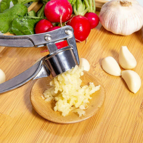 Home Stainless Steel Small Garlic Press Crusher Mincer Chopper Peeler Squeeze Cutter  - Silver - Kitchen Tools