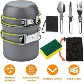 Outdoor Hiking Picnic Camping Cookware Set Picnic Stove Aluminum Pot Pans Kit - Grey - 8 Pcs