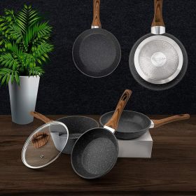 (Do Not Sell on Amazon) Frying Pan Set 3-Piece Nonstick Saucepan Woks Cookware Set,Heat-Resistant Ergonomic Wood Effect Bakelite Handle Design,PFOA Fr