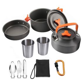 2-3 People Outdoor Teapot Set Pot Combination Camping Folding Pot Cookware Set - k05-orange
