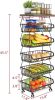 6-Tier Multifunction Fruit Vegetable Rack; Stackable Rolling Cart with Solid Wood; Kitchen Storage Rack for Onions; Potatoes - Black - Metal
