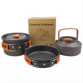 3pcs/set Lightweight Outdoor Cooking Utensils Kit Portable Camping Pot Pan Kettle Soup Wok Pot Cookware Set - Black