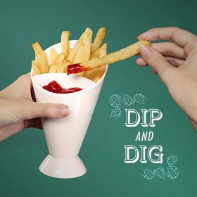 1pc Plastic French Fry / Chip Dish + Dipping Sauce; Chip Cup For Chips & Salsa; French Fries & Ketchup; Vegetables & Dip - 1pc
