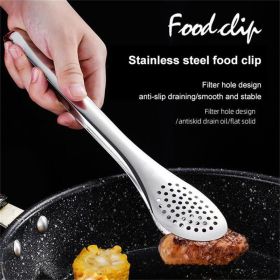 1PCS Kitchen utensils BBQ Food Clip kitchen Chief Tongs Stainless Steel Portable for Picnic Barbecue Cooking Articles - Silvery 1PCS