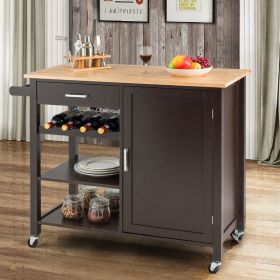 Rolling Storage Cabinet Kitchen Cart For Home And Bar Commercial Usage - Brown - Kitchen Cart