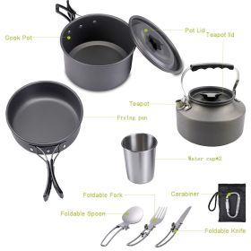 2-3 People Outdoor Teapot Set Pot Combination Camping Folding Pot Cookware Set - k05-black
