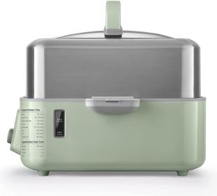 Buydeem All-in-One Intelligent Food Steamer (2.1Qt) with lid and 2 Stew Pots(2 * 1.5Qt) Electric Stew Pot G563,1500W, Mint Green - Default