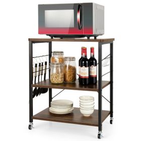 Kitchen Helper Oven Storage Cart 3-Tier Kitchen Baker's Rack With Hooks - Rustic Brown - 23.5'' x 16'' x 29''